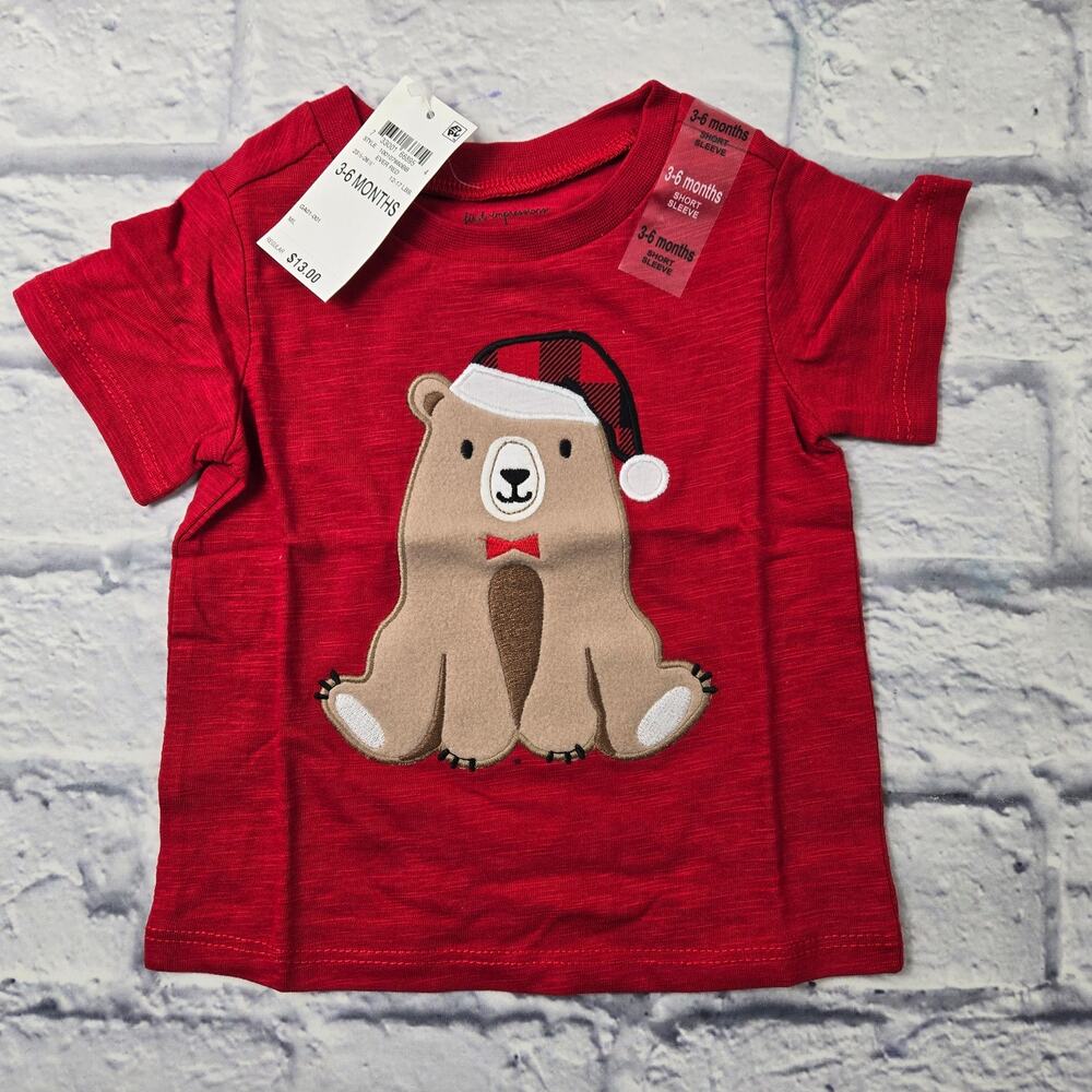 NWT First Impressions Baby Boys Bear Santa Hat T-shirt Ever Red size 3-6 months